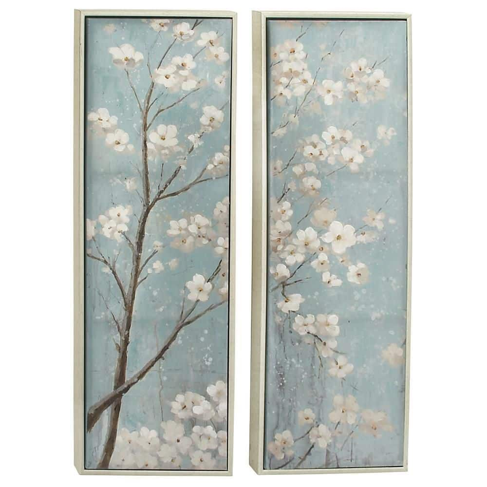 Litton Lane 2- Panel Floral Cherry Blossom Framed Wall Art with