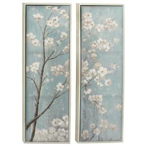 2- Panel Floral Cherry Blossom Framed Wall Art with Silver Frame 59 in. x 20 in.