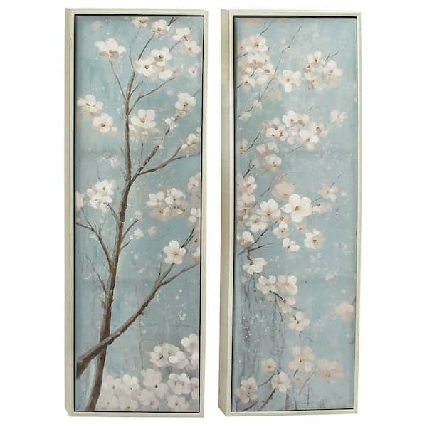 Litton Lane 2- Panel Floral Cherry Blossom Framed Wall Art with Silver Frame 59 in. x 20 in.