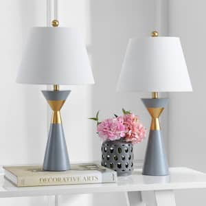 Lian 26.5 in. Grey/Gold Geometric Table Lamp with Off-White Shade (Set of 2)