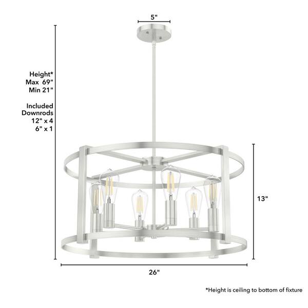 Hunter Astwood 6 Light Brushed Nickel Branch Chandelier Dining Room Light