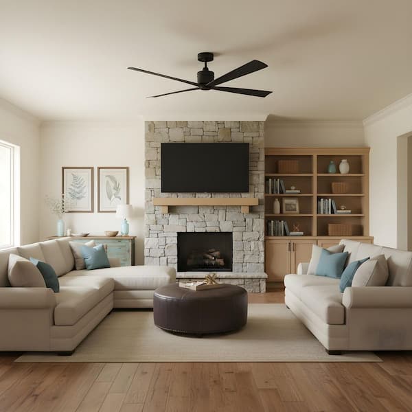 Launceton 72 in. Indoor/Outdoor Matte Black Ceiling Fan with Matte Black Blades and Handheld 6-speed Reversing Remote