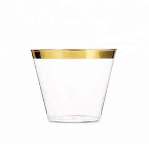 9 oz. Gold Rim Clear Disposable Plastic Cups, Party, Cold Drinks, [110/Pack, 15-Packs/Carton]