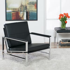 Atlas Black Accent Chair Mid Century in Blended Leather and Metal Frame