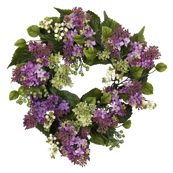 Nearly Natural 20 in. Artificial Hanel Lilac Wreath