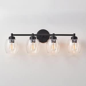 30.3 in. 4-Light Black Bathroom Vanity Light with Clear Glass Shades