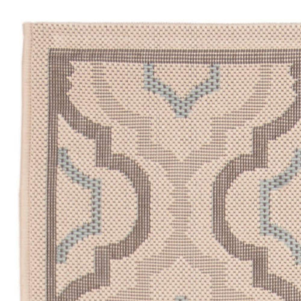 Beige and Aqua Geometric Pattern Outdoor Runner Rug
