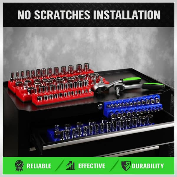 Blue Red ABS Plastic Magnetic Socket Organizer Set SAE Metric