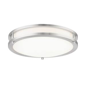 Vantage 15.75 in. 1-Light Brushed Nickel LED Flush Mount with Acrylic Diffuser