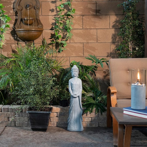 32 in. Tall Cement Standing Buddha Outdoor Garden Statue, Gray