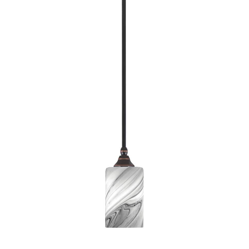 Sparta 100-Watt 1-Light Black Copper Mini Pendant Light with Onyx Swirl Gla