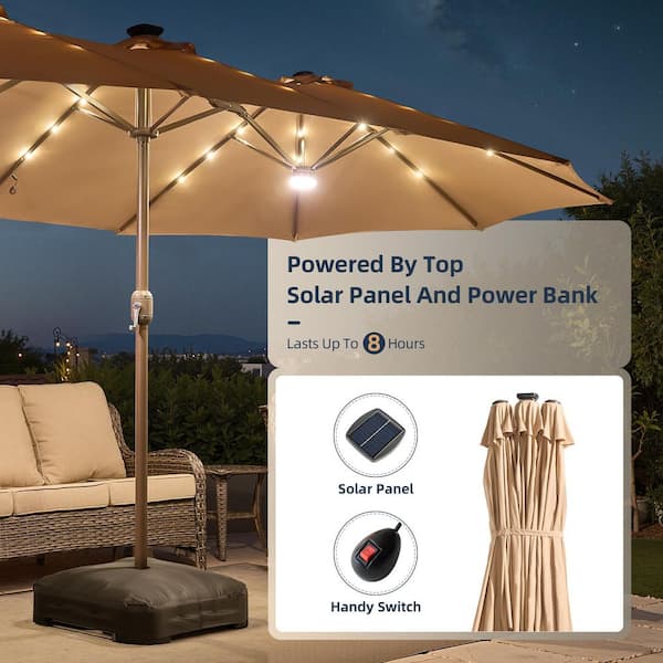double top market patio umbrella with base 15 HAPPYGRILL FT Double-sided Solar Lights, Crank Handle & 12 Heavy-Duty Ribs, Outdoor Twin Size Oversized Rectangle Umbrella for Garden Deck Poolside : Patio, Lawn & which is antirust and waterproof that great for outdoor use 15-foot Rectangular Crank Double-sided Outdoor