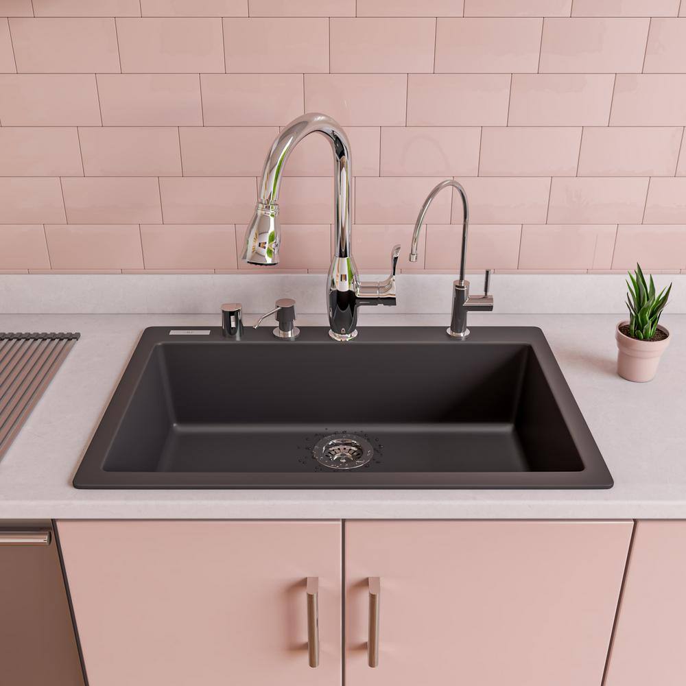 30'' Black Granite Single Bowl Drop-In Kitchen Sink
