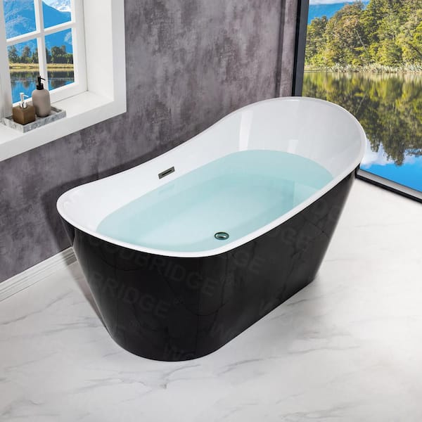 Rolande 67 in. Acrylic Freestanding Double Slipper Flat Bottom Soaking Bathtub with Drain and Overflow Included in Black Rolande 67 in. Acrylic Freestanding Double Slipper Flat Bottom Soaking Bathtub with Drain and Overflow Included in Black