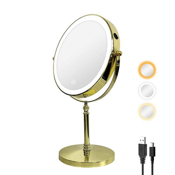 FOME 8 Inch LED Wall Mounted Makeup Mirror - Rechargeable 10X Magnification With 3 Color Lights
