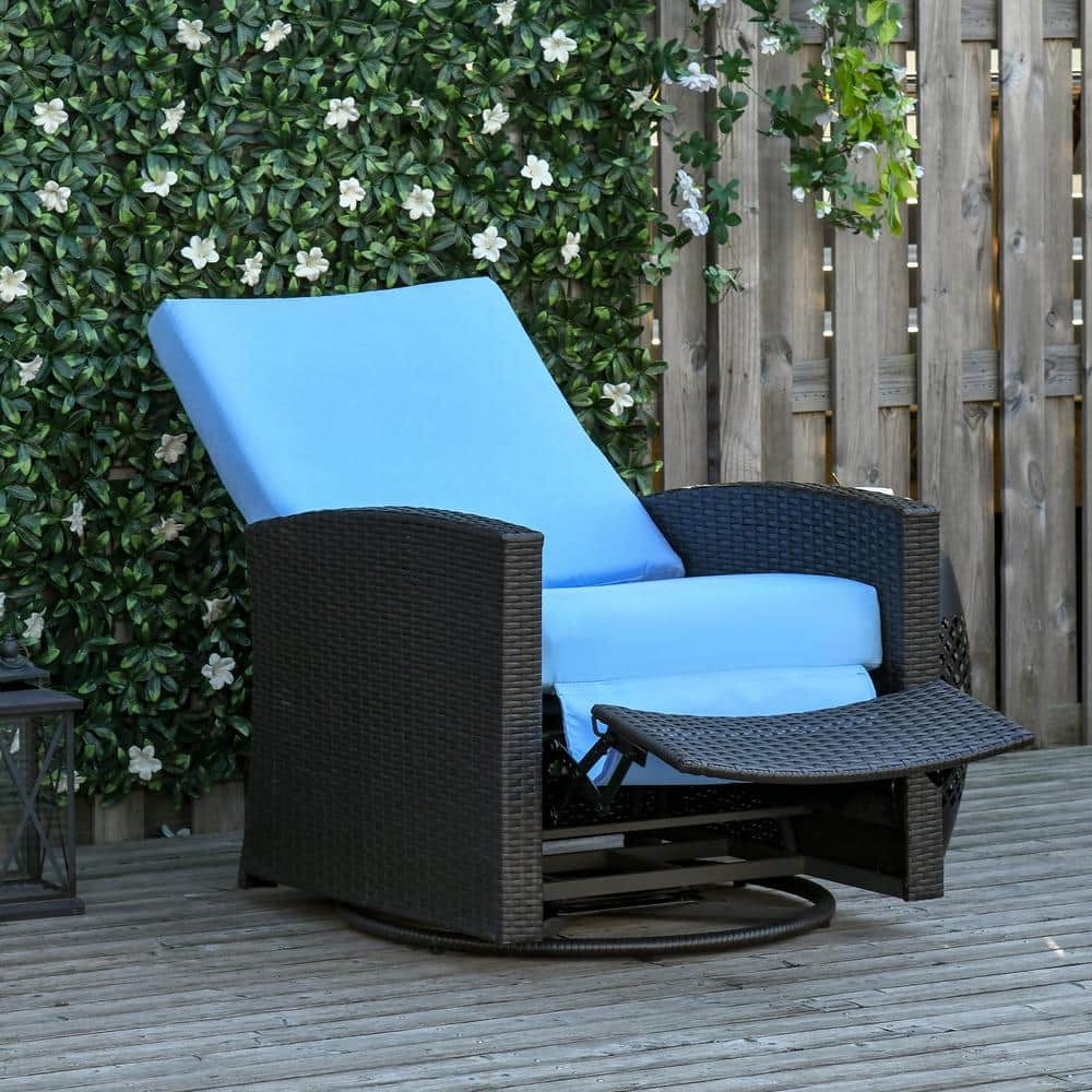Outsunny Light Blue PE Rattan Swivel Recliner Chair with Cushions