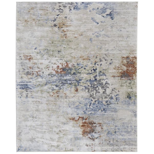 Red, Blue, Ivory 8 ft. x 10 ft. Abstract Area Rug