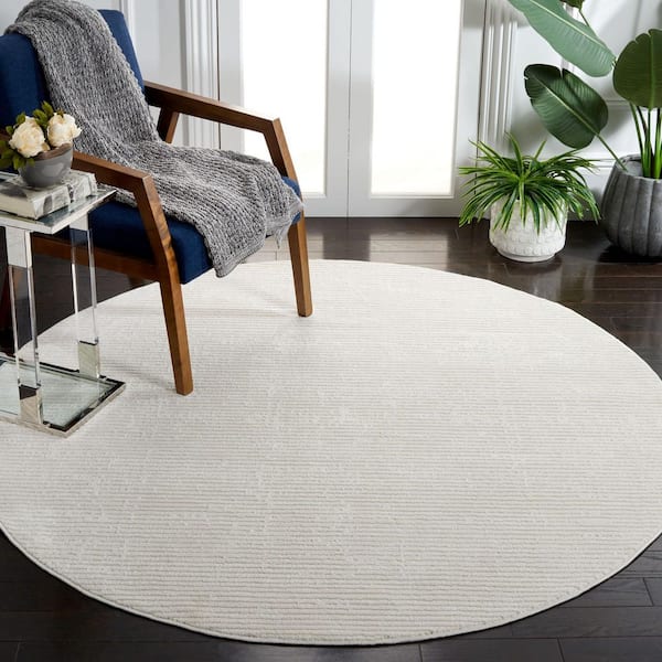 Whisper 5 ft. x 5 ft. Ivory Solid Striped Round Area Rug