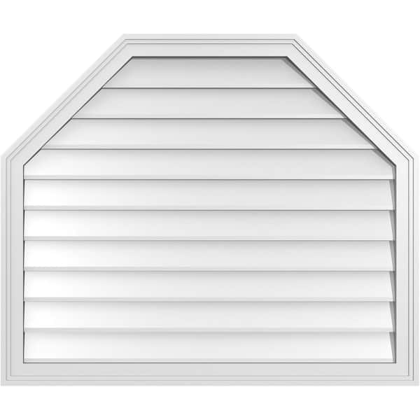 Ekena Millwork 38 in. x 32 in. Octagonal Top Surface Mount PVC Gable Vent: Decorative with Brickmould Frame