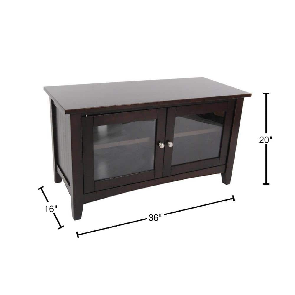 Transitional Shaker Cottage 36" Espresso TV Stand with Glass Cabinet