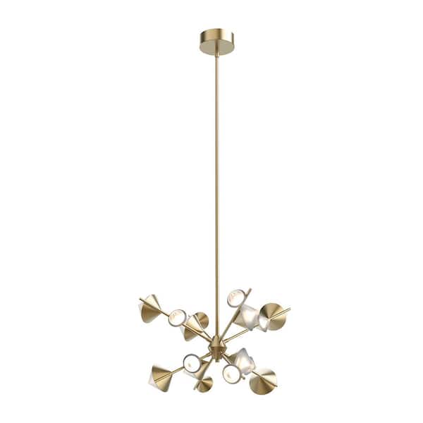 KUZCO Geode 25 in. 10-Light 62-Watt Brushed Gold Integrated LED Chandelier
