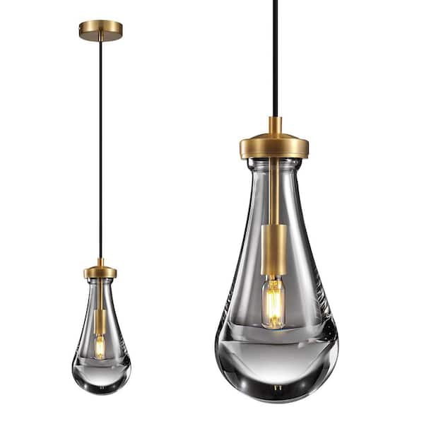 1 Light Raindrop Pendant Light, Brass Glass Pendant Lighting, Teardrops Modern Hanging Light for Kitchen Island Hallway