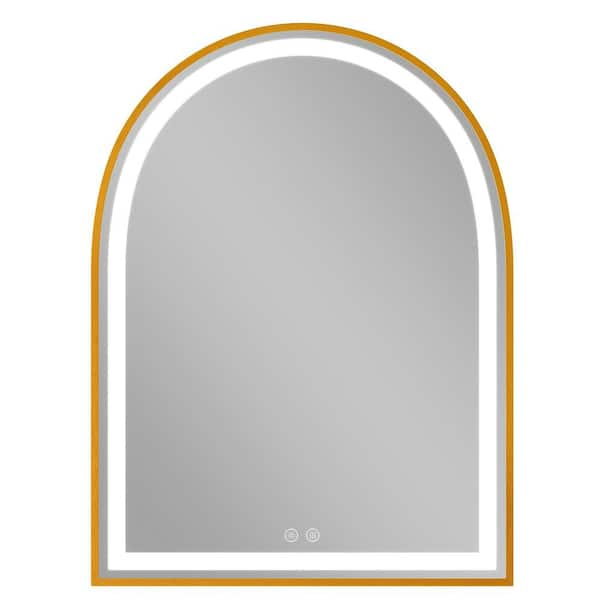 Lirago 31 in. x 24 in. Arch LED Anti-Fog Dimmable Bathroom Vanity Mirror in Gold