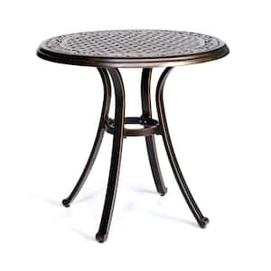 28 in. Dia x 28.6 in. H Bronze Round Aluminum Outdoor Dining Table Patio Bistro End Table