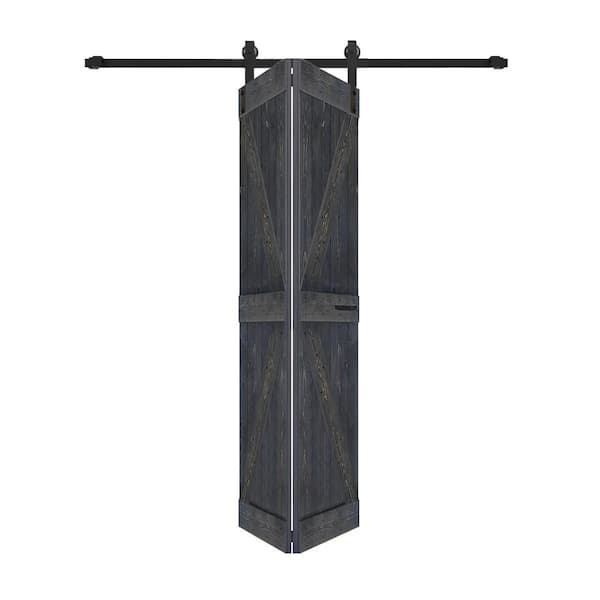 ISLIFE K Style 48in. x 84in.(24 in. x 84 in. x 2-Panels)Carbon Gray Solid Wood Bi-Fold Barn Door Hardware -Assembly Needed