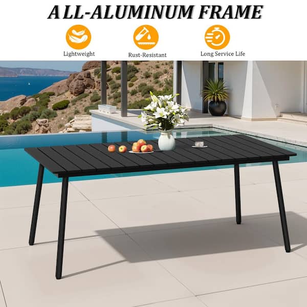 Pellebant 70 in. Aluminum Black Rectangular Outdoor Patio Dining