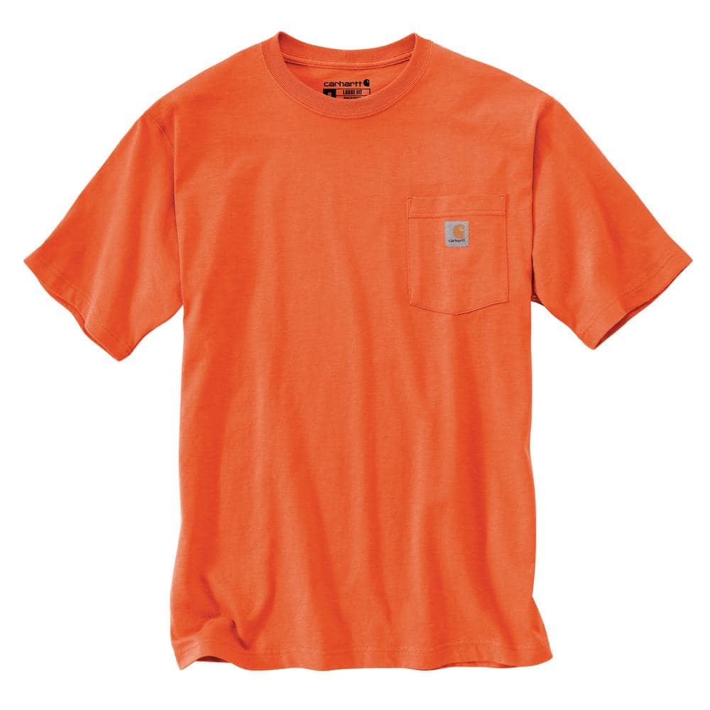 Carhartt Men's Small Brite Orange Cotton Fit Heavyweight Short Sleeve Pocket T-Shirt - The Home Depot