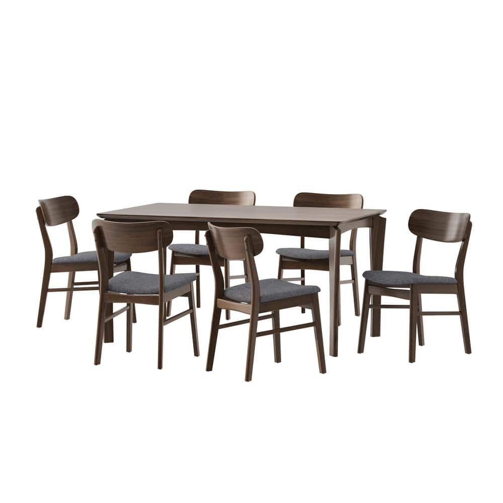 Noble House Claycross 7-Piece Walnut and Dark Gray Dining Set 110707 ...