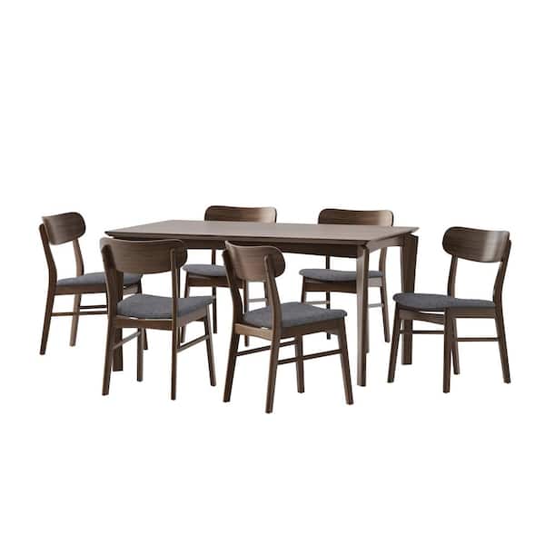Noble House Claycross 7-Piece Walnut and Dark Gray Dining Set