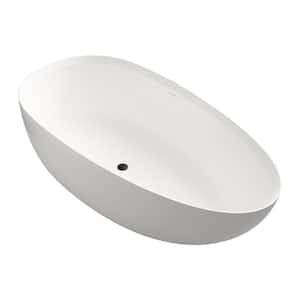 59 in. Solid Surface Stone Resin Flatbottom Freestanding Soaking Non-Whirlpool Bathtub in White