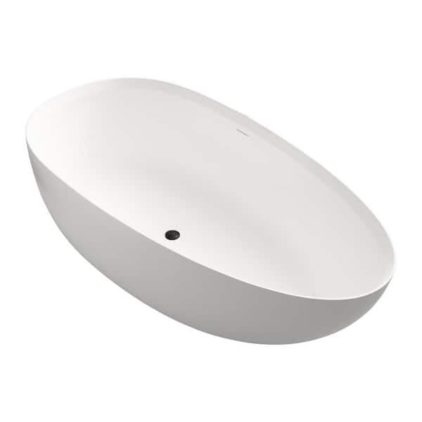 Unbranded 67 in. Solid Surface Stone Resin Flatbottom Freestanding Soaking Non-Whirlpool Bathtub in White