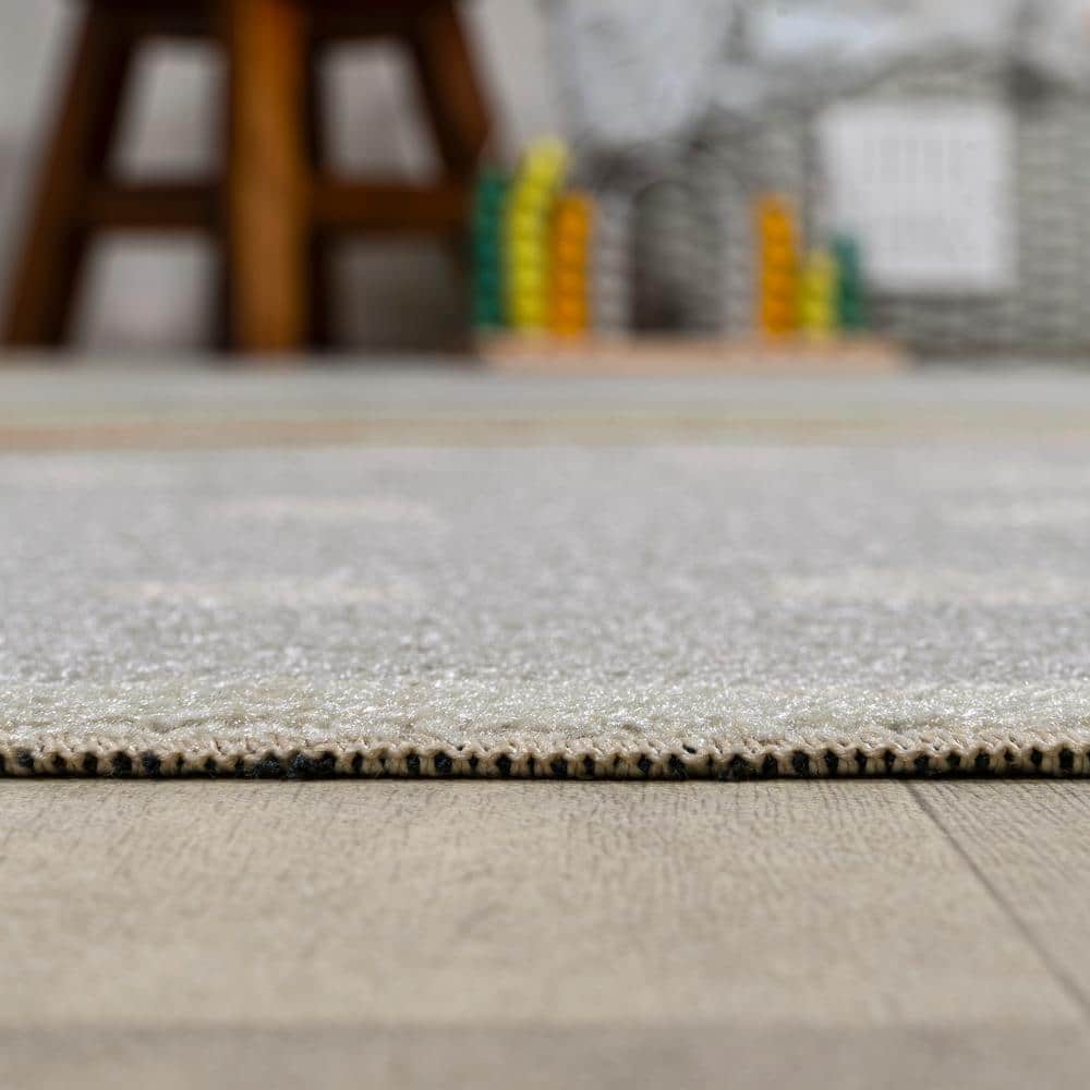 Gray Abstract Rainbow 8' x 10' Washable Kids Rug