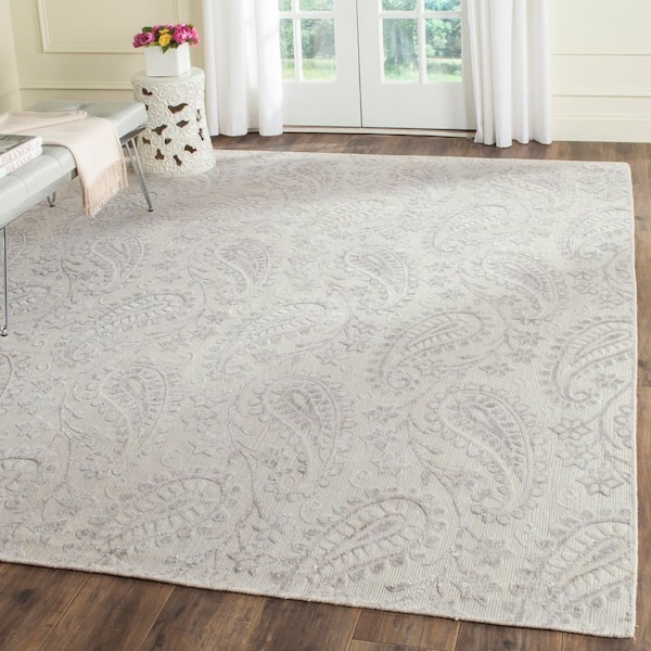 Mirage 9 ft. x 12 ft. Ivory/Silver Geometric Floral Leafs Area Rug