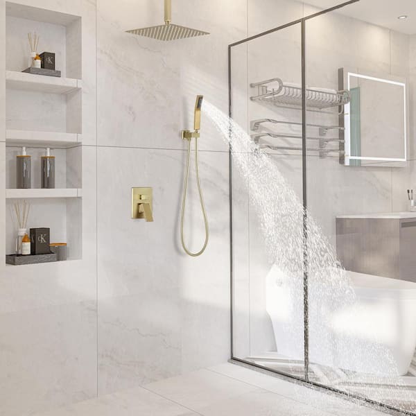 2-Function 12 in.Ceiling-Mounted Shower System in Brushed Gold
