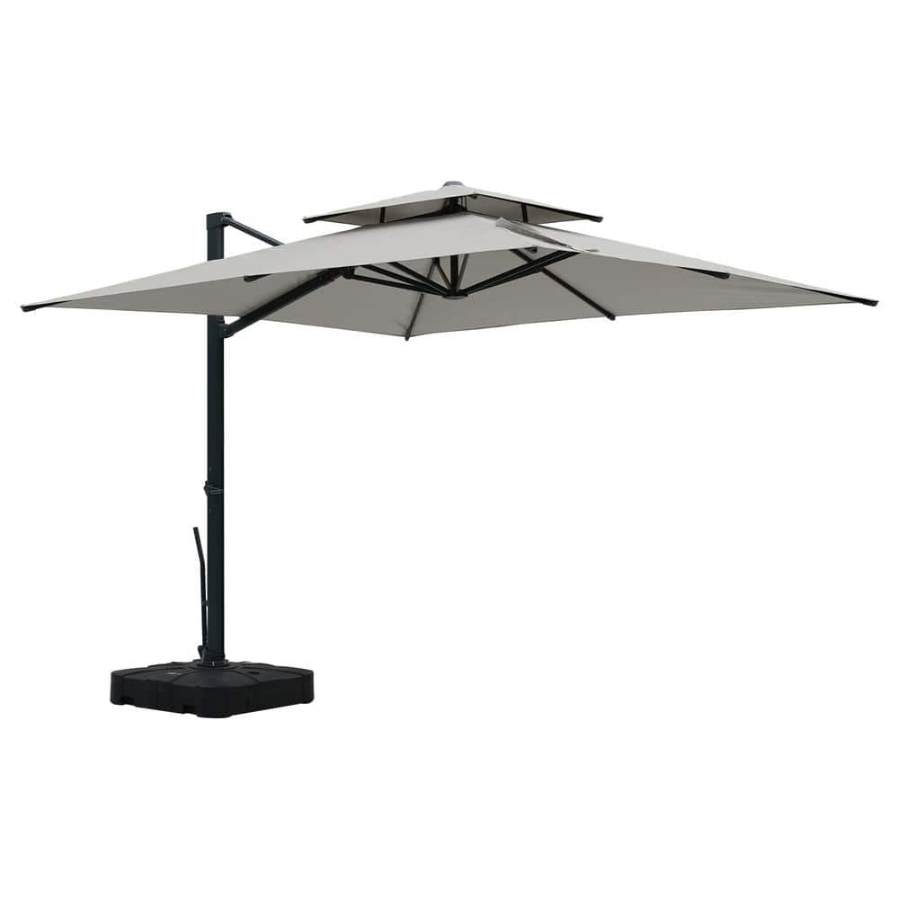 Gray Aluminum Cantilever Patio Umbrella with Rectangular Canopy