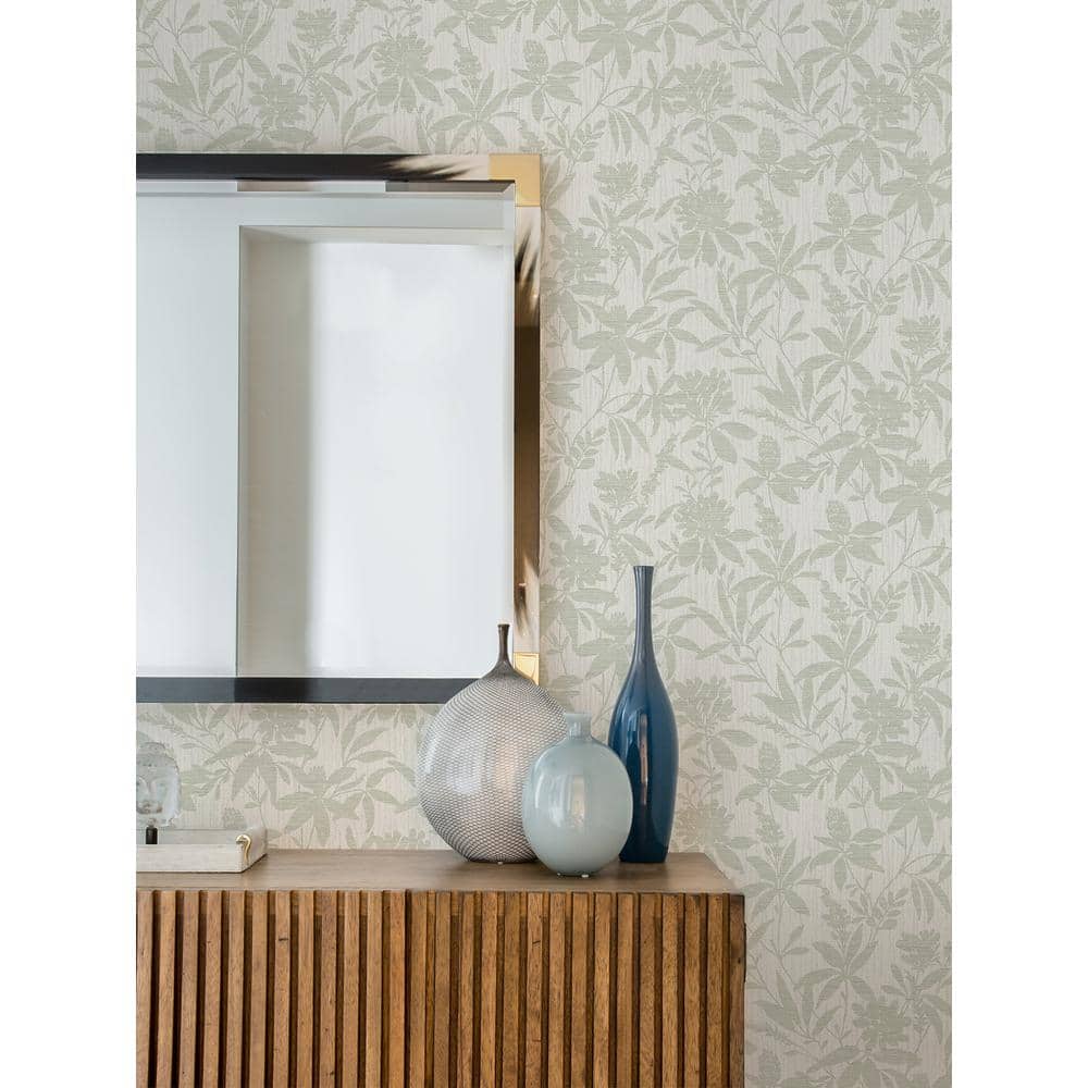 Riemann Green and Grey Vinyl Floral Wallpaper Roll