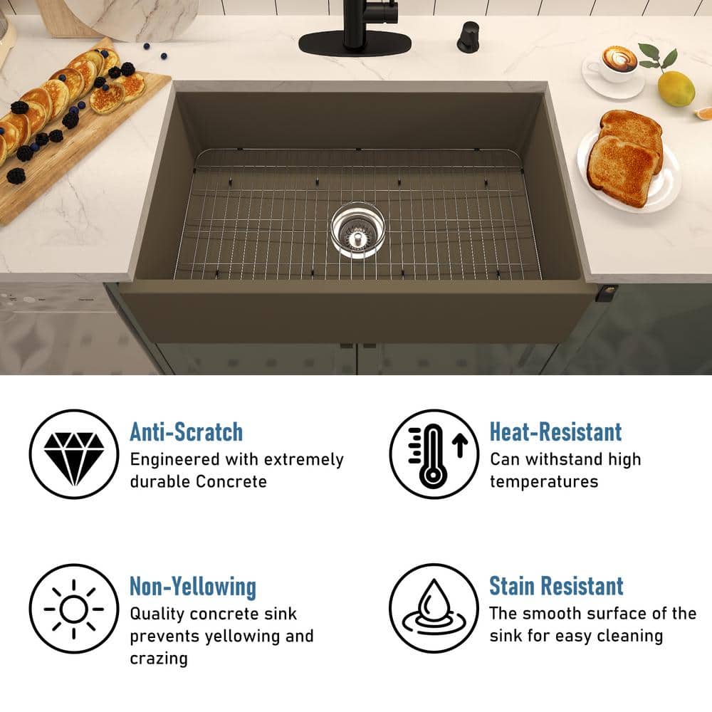 Taupe Clay Fireclay 33'' Single Bowl Farmhouse Kitchen Sink