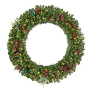 36 in. Winslow Fir Battery Operated Pre-lit Artificial Christmas Wreath with 311 tips and 80 Warm White Lights