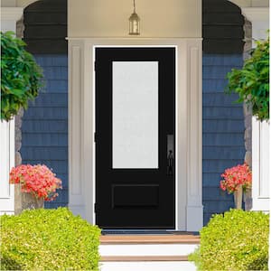 Legacy 36 in. x 80 in. Universal Handing 3/4 Lite Rain Glass Primed Black Finish Fiberglass Front Door Slab