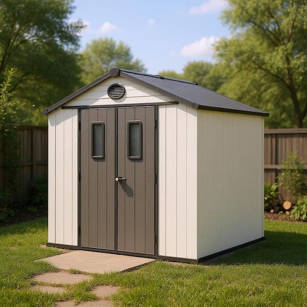 8 ft. W x 6 ft. D Resin Storage Shed with Skylight Windows, Lockable Double Doors, Vents and Floor (48 sq. ft.)