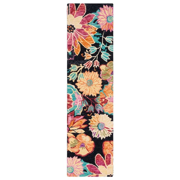 Aspen 2 ft. x 9 ft. Charcoal/Blue Floral Runner Rug