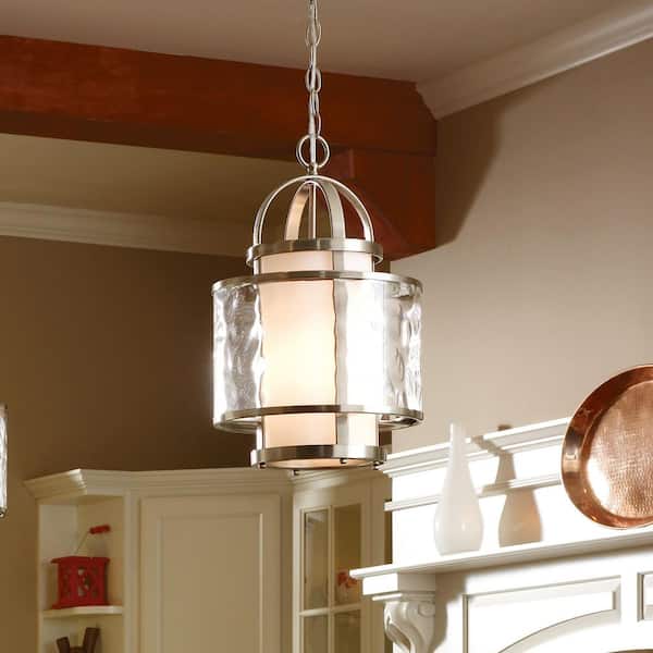 Bay Court Collection 1-Light Brushed Nickel Foyer Pendant with Etched Opal Glass