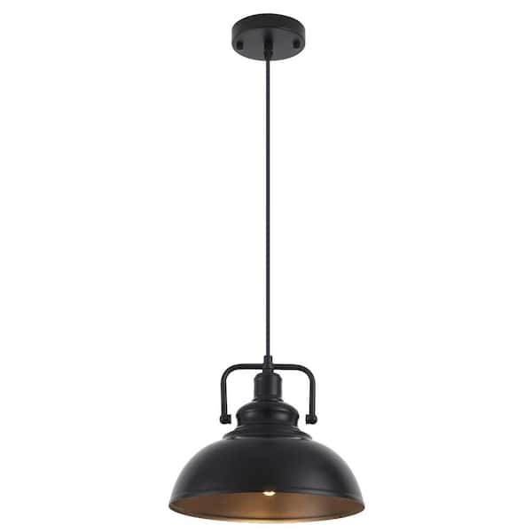 1-Light Black Farmhouse Industrial Pendant Light Fixture with Metal Shade