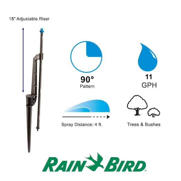 11 GPH Fan Spray, Close Coverage, Quarter Pattern Micro Spray on Adjustable Height Staked Riser