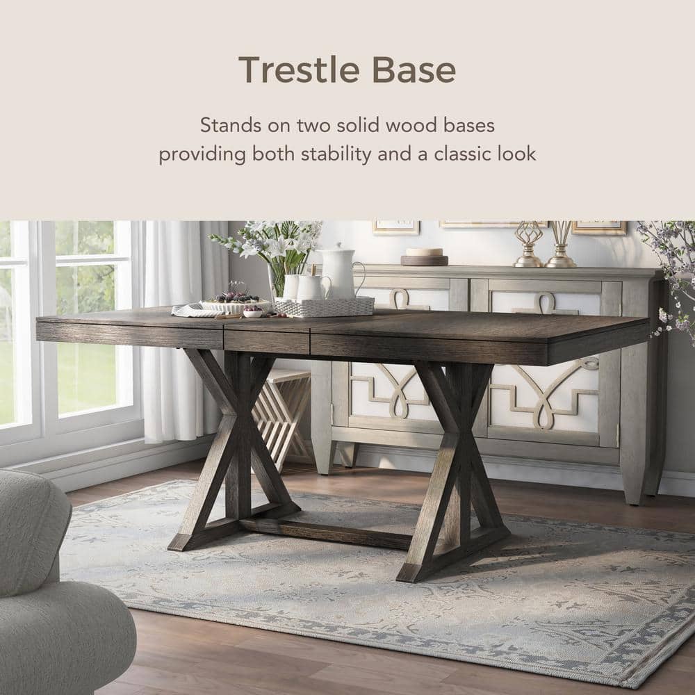 Gray Solid Wood Extendable Trestle Dining Table, Seats 8