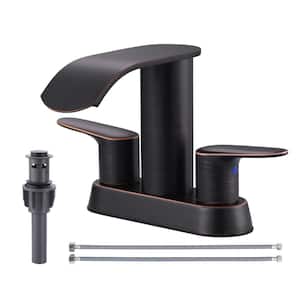 4 in. Centerset Double Handle WaterFall Bathroom Faucet with Drain Kit Included in Oil Rubbed Bronze